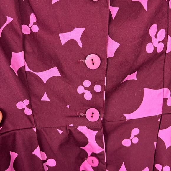 Lesley Evers Grace Dress in Magenta Blooms Cotton Large Fit Flare 3/4 sleeve - Picture 7 of 9